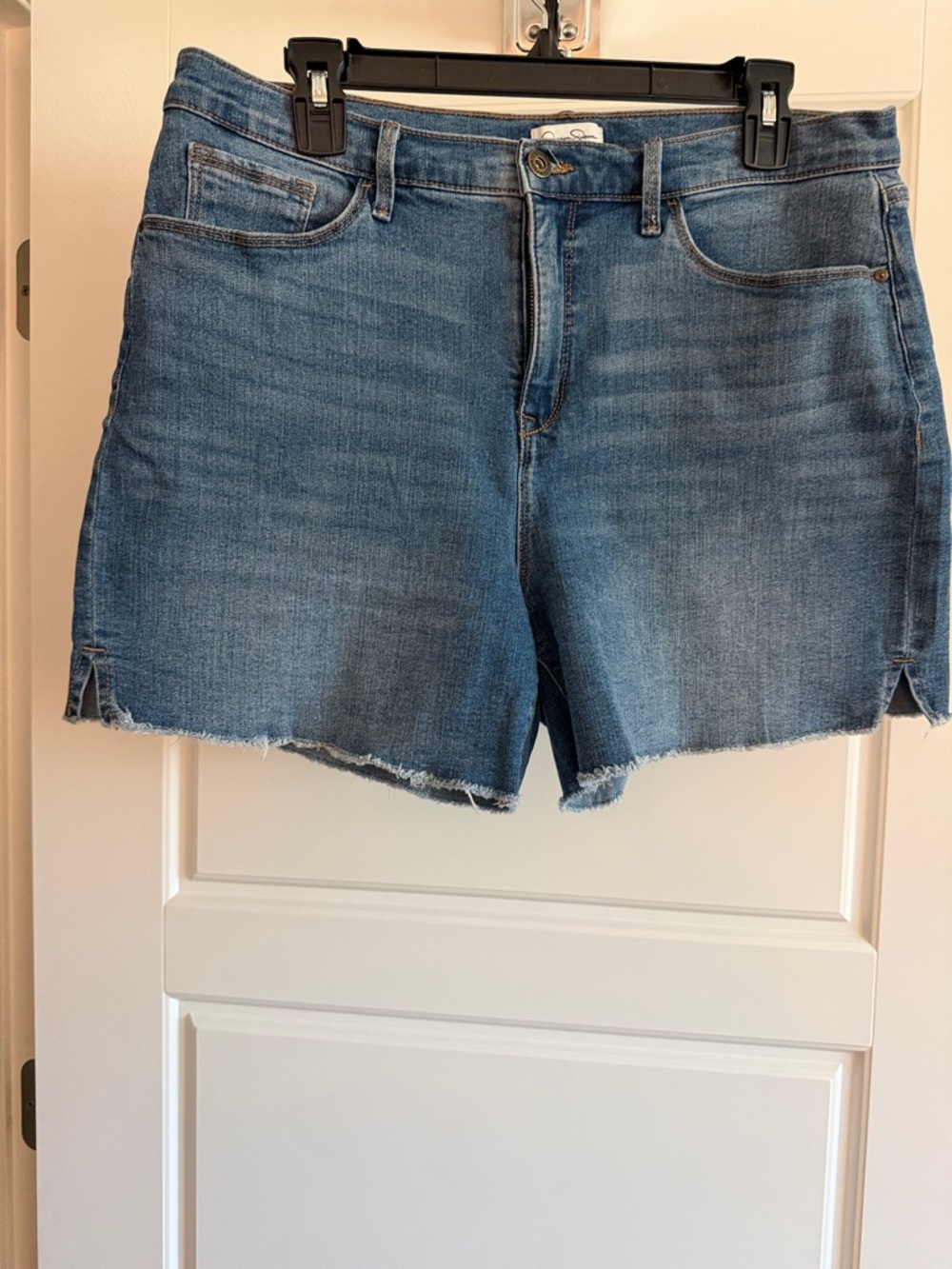 Jessica Simpson Classic Medium Blue Denim Cutoff Shorts with Frayed Hem